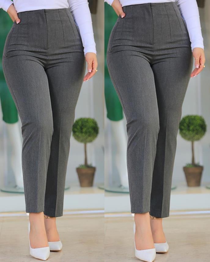 Women's Solid Cotton High Waist Trousers