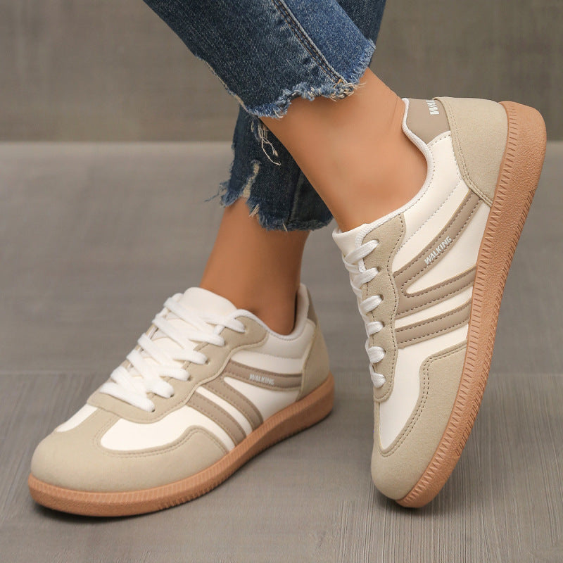 Women's Beige Fabric Sneakers