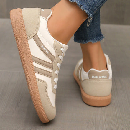 Women's Beige Fabric Sneakers
