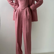 Women's Solid Crepe Blazer Set