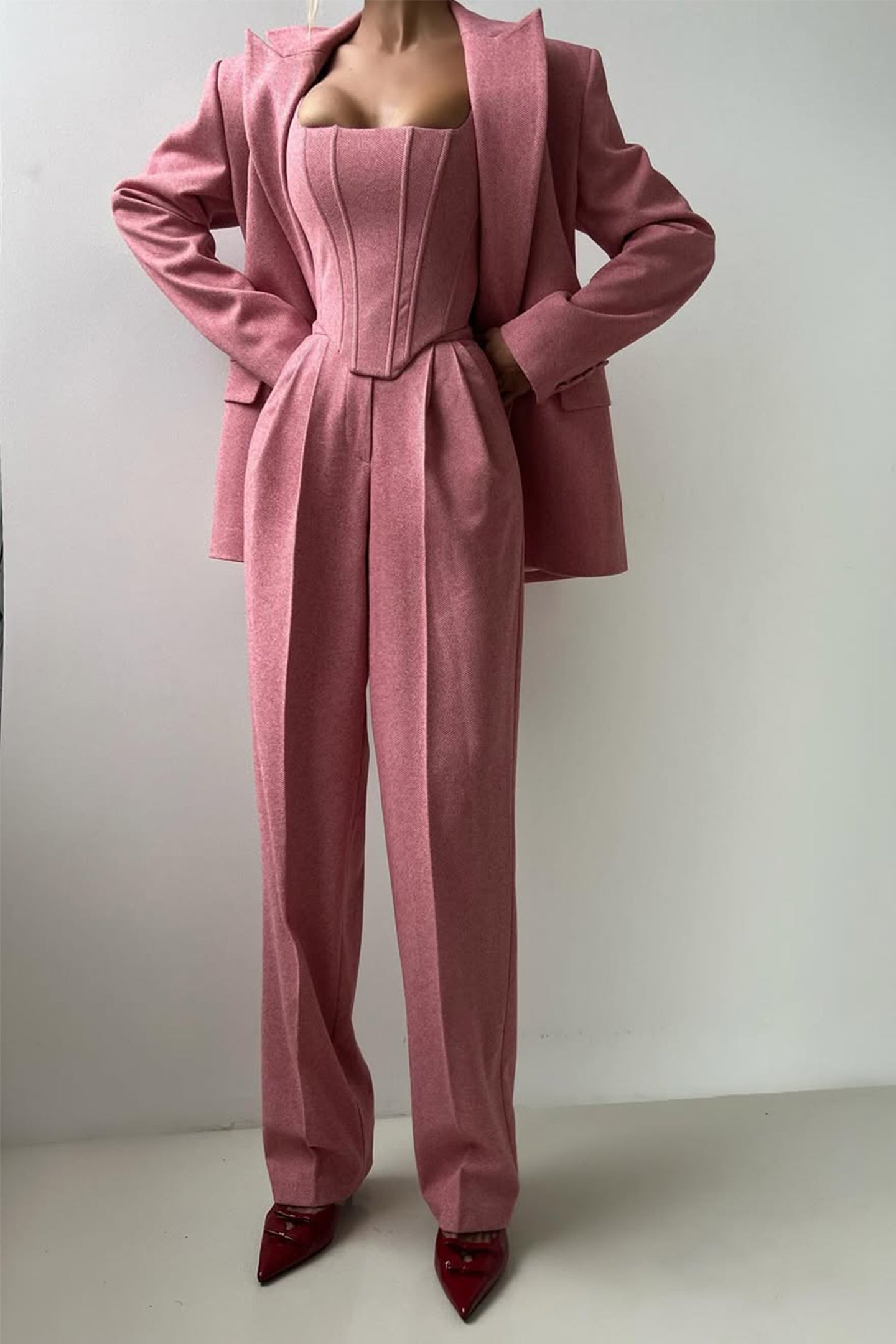 Women's Solid Crepe Blazer Set