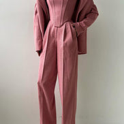 Women's Solid Crepe Blazer Set