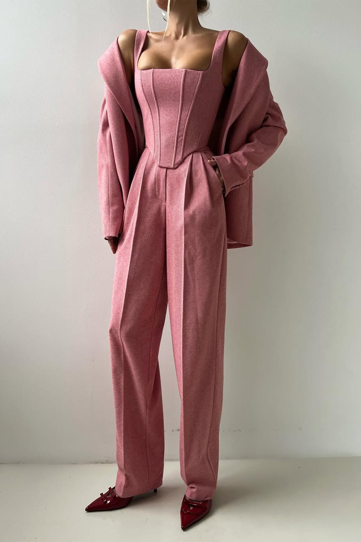 Women's Solid Crepe Blazer Set