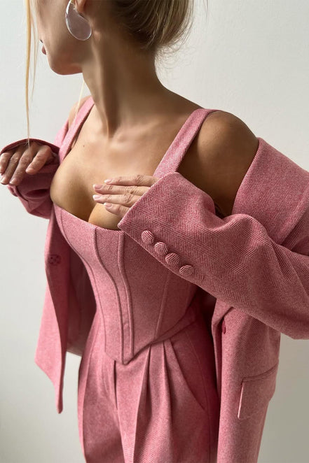 Women's Solid Crepe Blazer Set