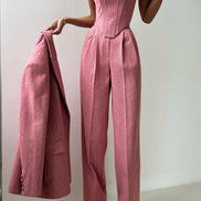 Women's Solid Crepe Blazer Set