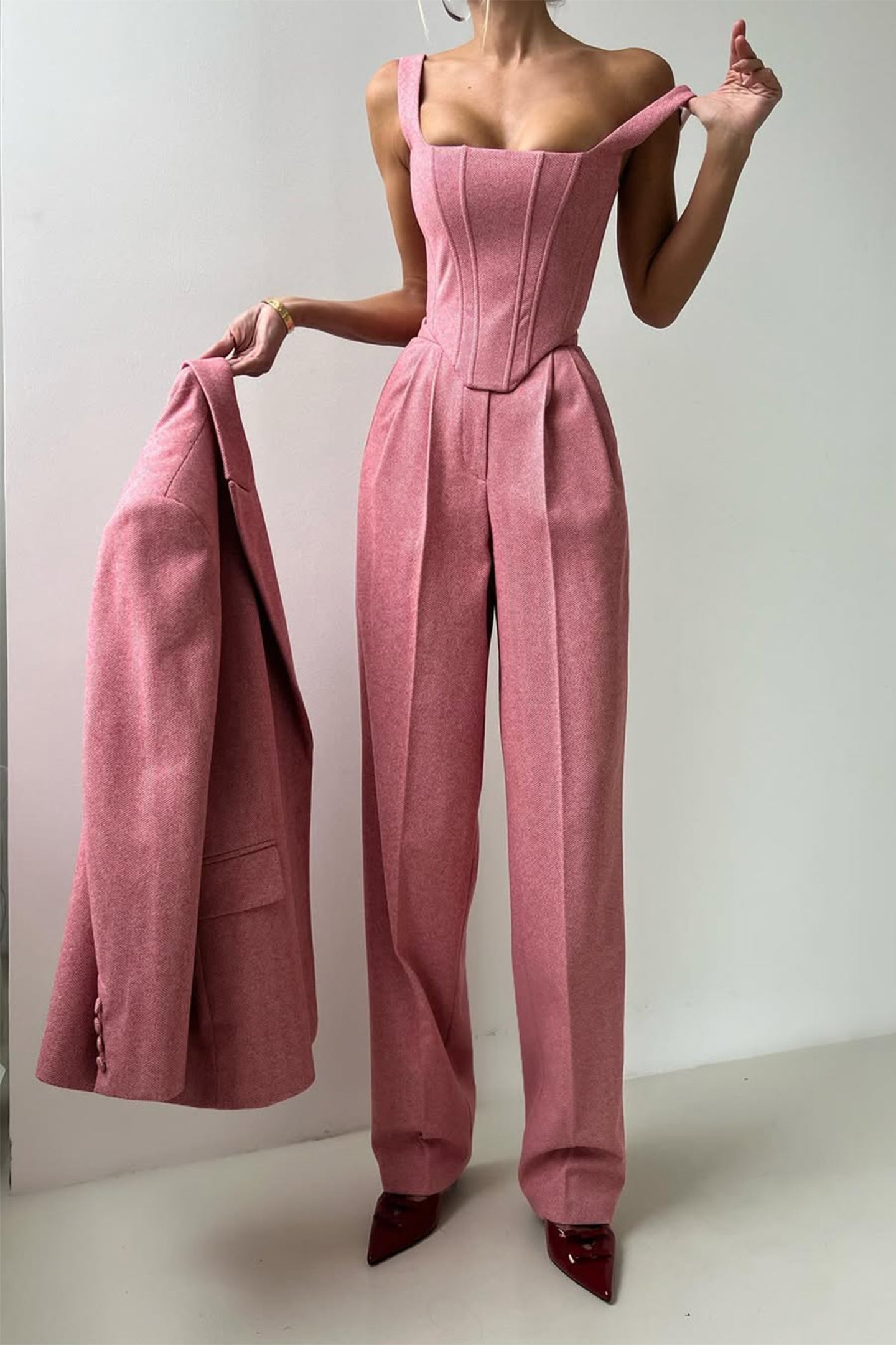Women's Solid Crepe Blazer Set