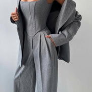 Women's Solid Crepe Blazer Set