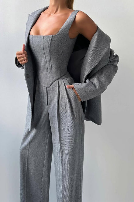 Women's Solid Crepe Blazer Set