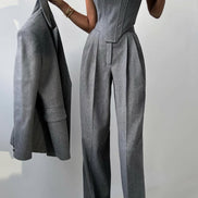Women's Solid Crepe Blazer Set