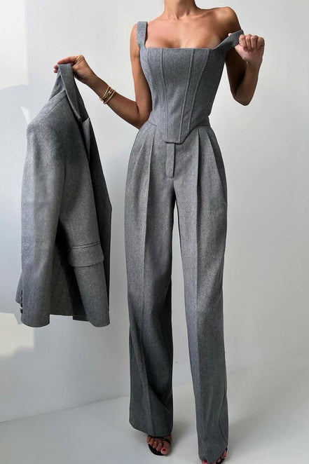 Women's Solid Crepe Blazer Set