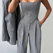 Women's Solid Crepe Blazer Set