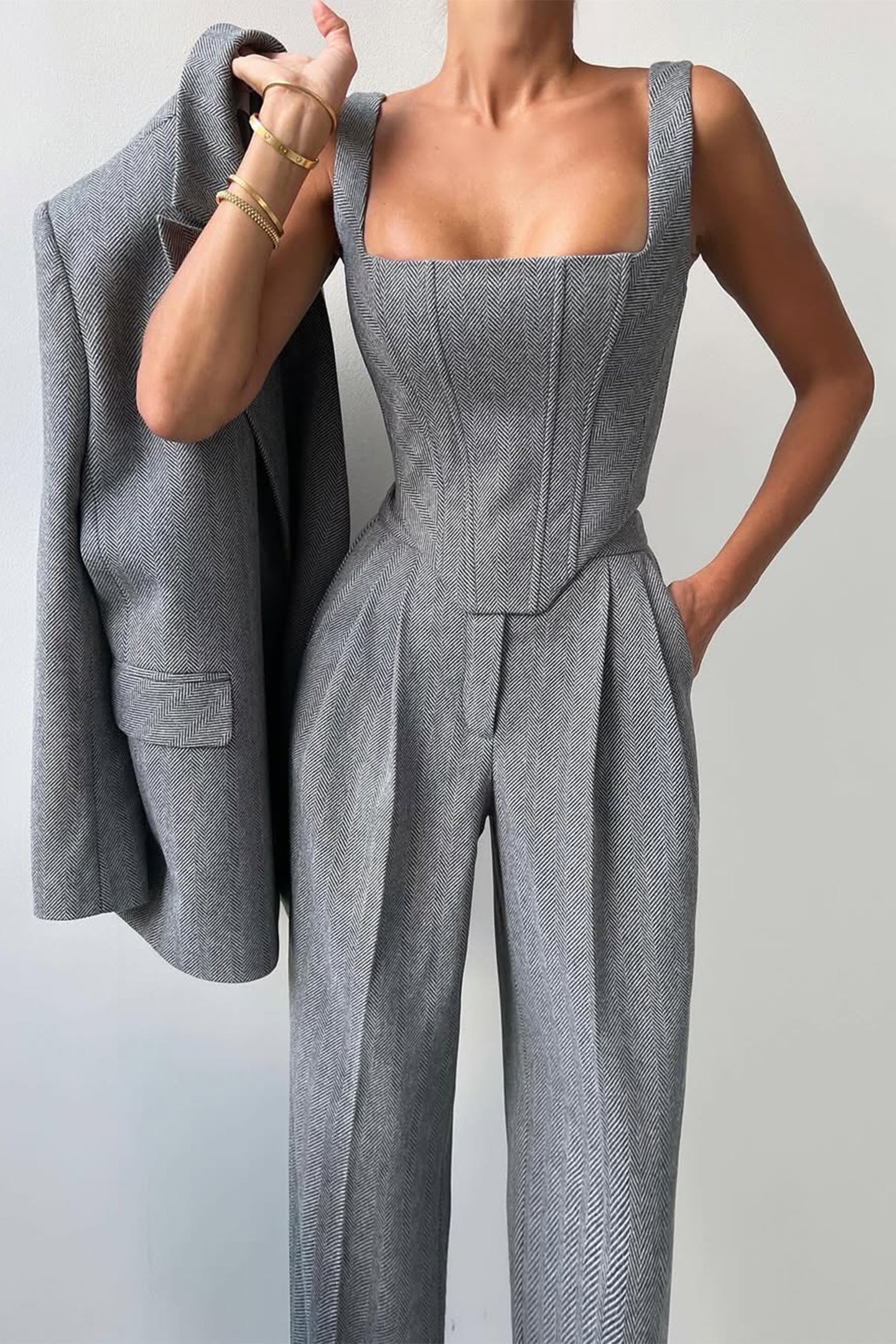 Women's Solid Crepe Blazer Set