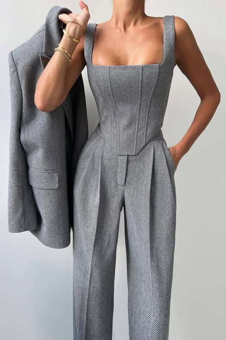 Women's Solid Crepe Blazer Set