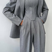 Women's Solid Crepe Blazer Set