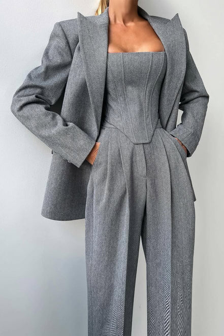Women's Solid Crepe Blazer Set