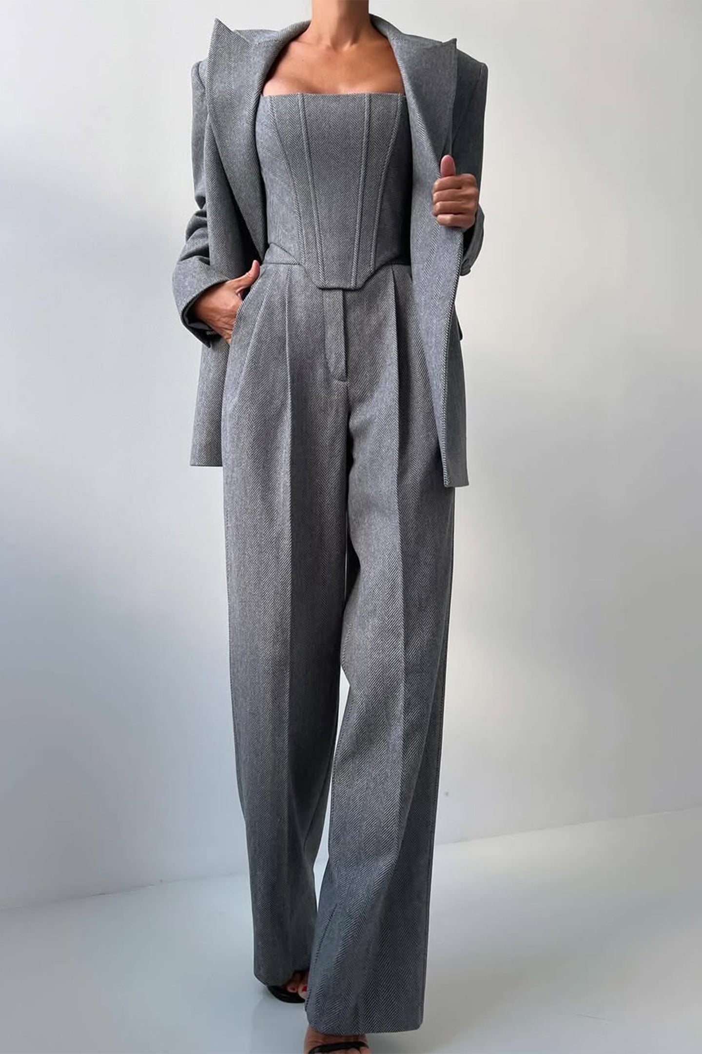 Women's Solid Crepe Blazer Set