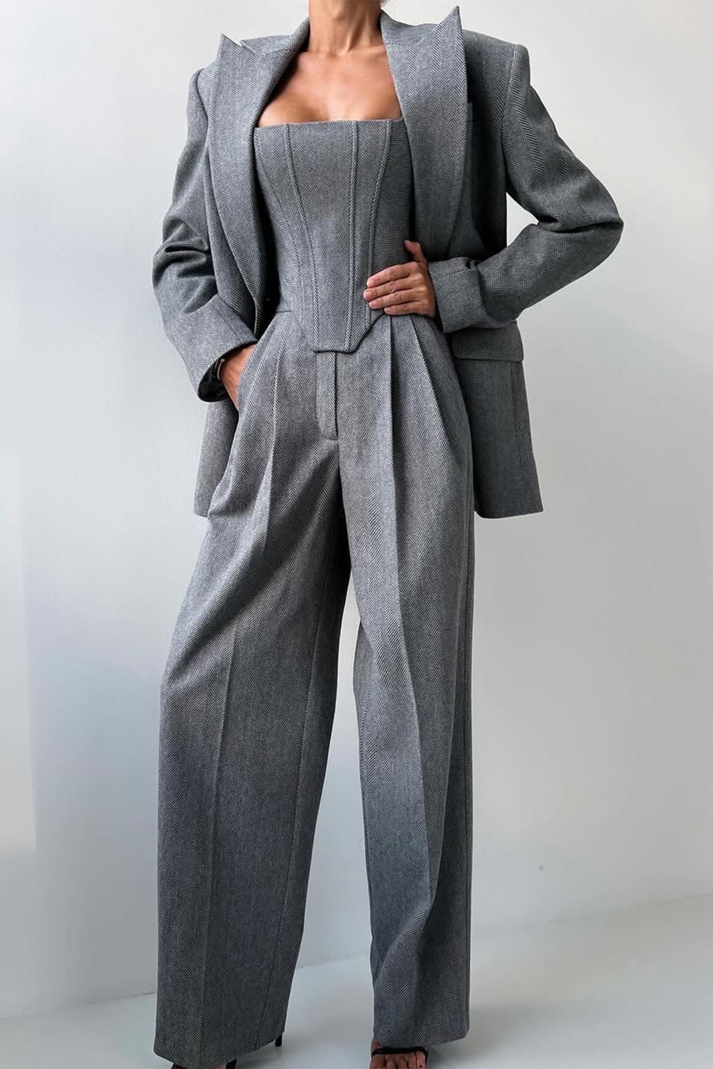 Women's Solid Crepe Blazer Set