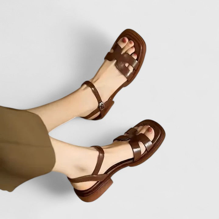 Women's Neutral Leather Flat Sandals