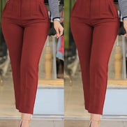 Women's Solid Cotton High Waist Trousers