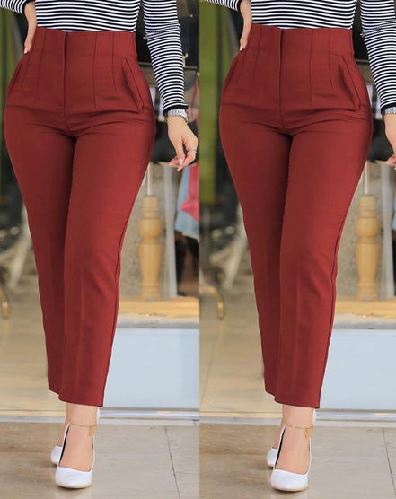 Women's Solid Cotton High Waist Trousers