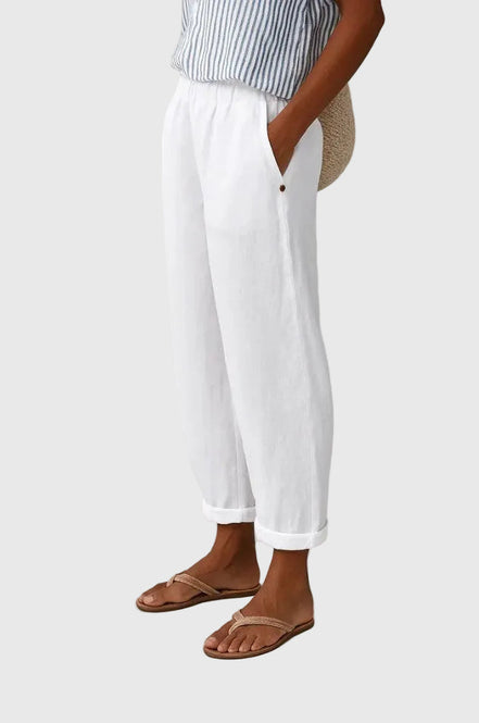 Women's Solid Linen-Cotton Trousers