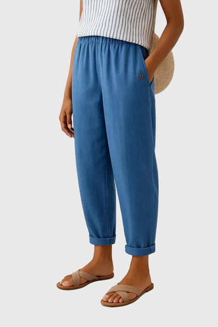 Women's Solid Linen-Cotton Trousers