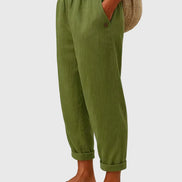 Women's Solid Linen-Cotton Trousers