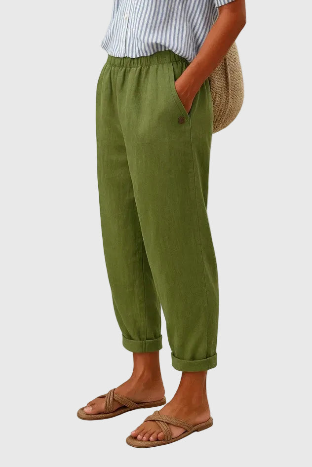 Women's Solid Linen-Cotton Trousers