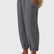 Women's Solid Linen-Cotton Trousers