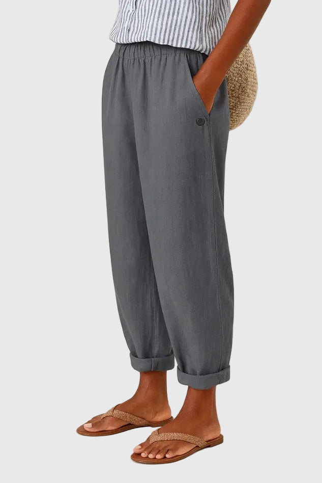 Women's Solid Linen-Cotton Trousers