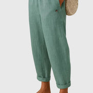 Women's Solid Linen-Cotton Trousers