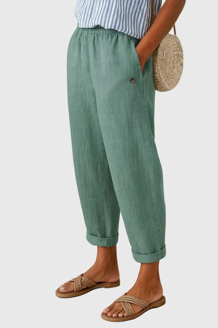 Women's Solid Linen-Cotton Trousers