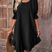 Women's Solid Cotton Ruffle Dress