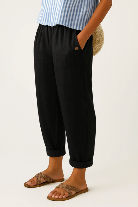 Women's Solid Linen-Cotton Trousers