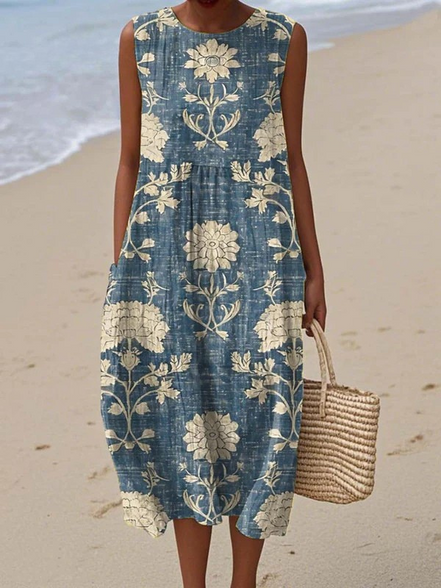 Women's Boho Cotton Midi Dress