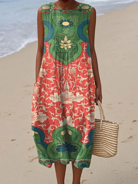 Women's Bohemian Cotton Midi Dress
