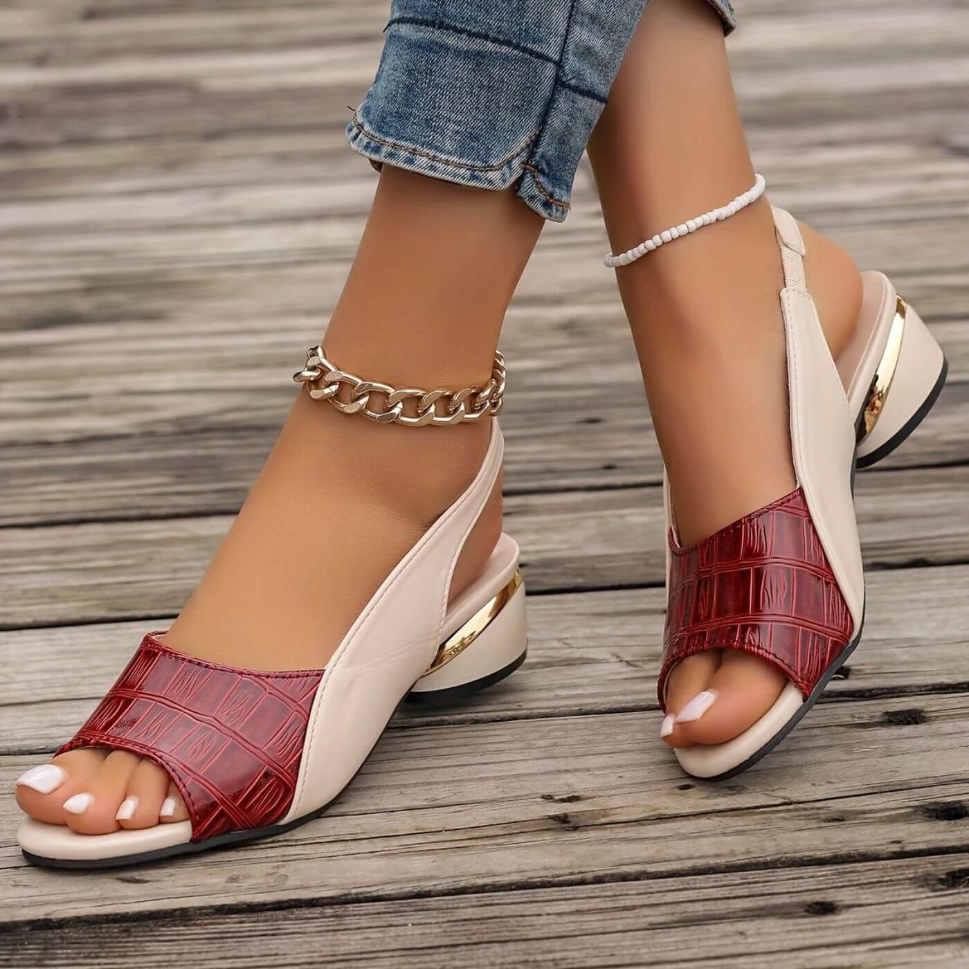 Women's Neutral Leather Low Heel Sandals