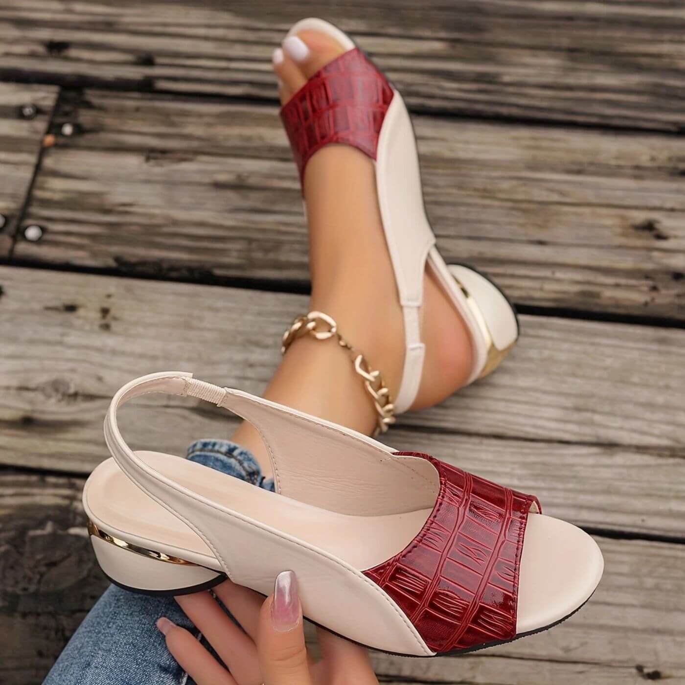 Women's Neutral Leather Low Heel Sandals