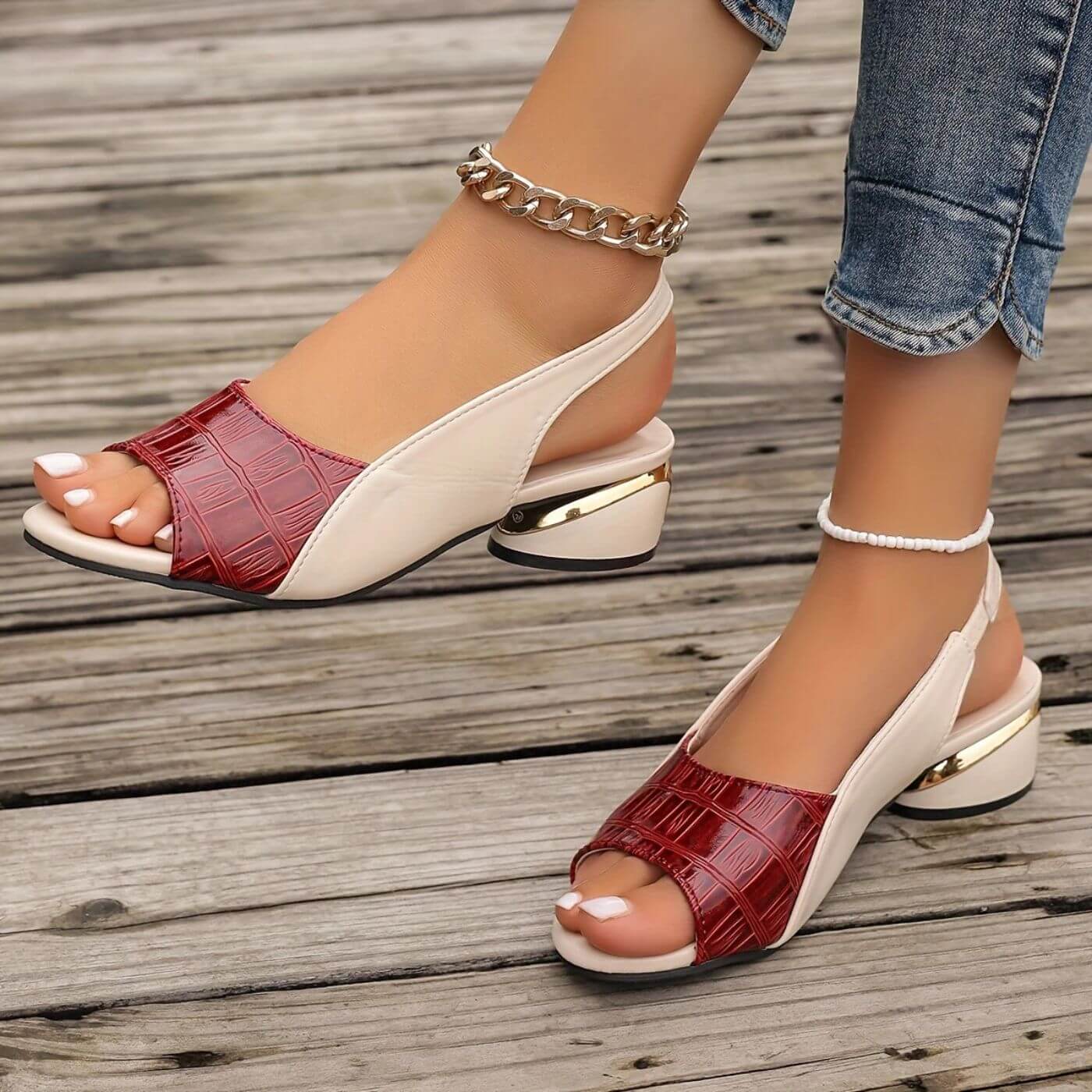 Women's Neutral Leather Low Heel Sandals