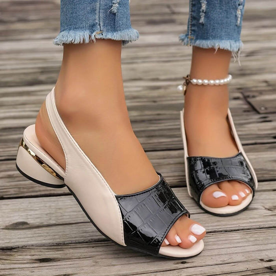 Women's Neutral Leather Low Heel Sandals