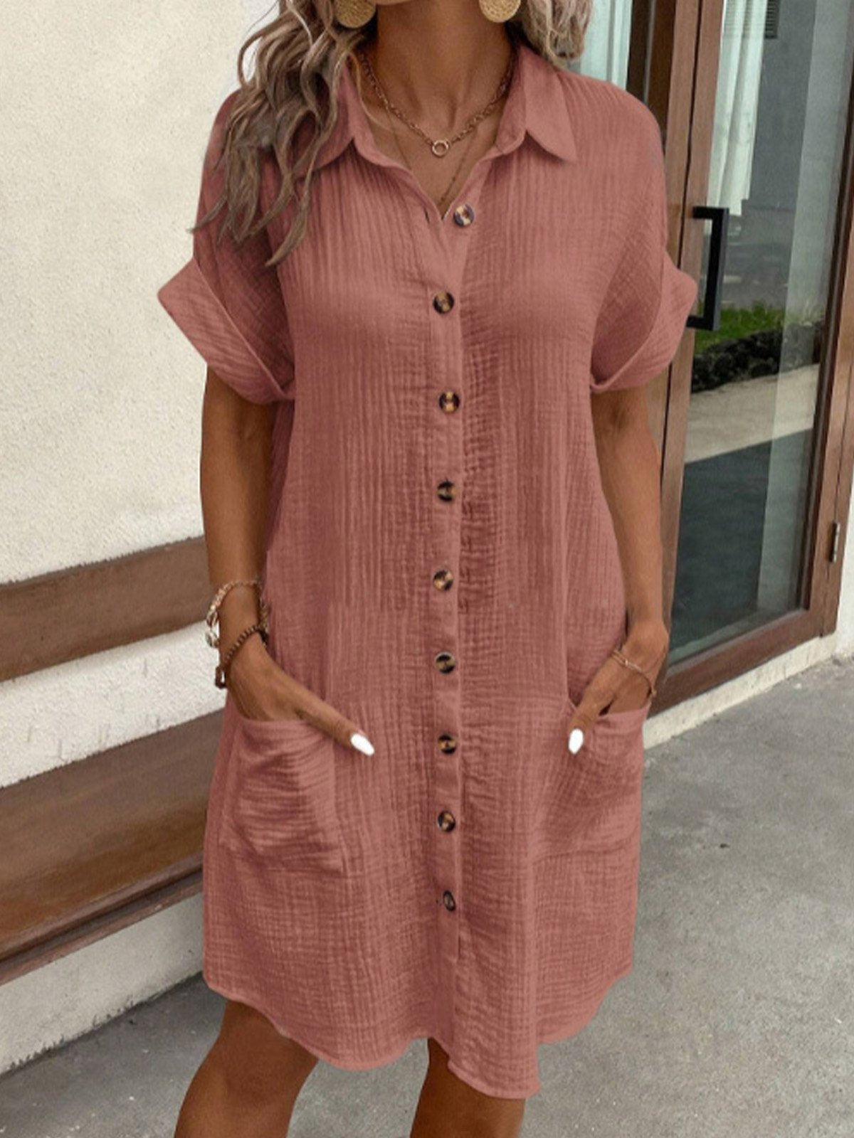 Women's Solid Cotton Polo Dress