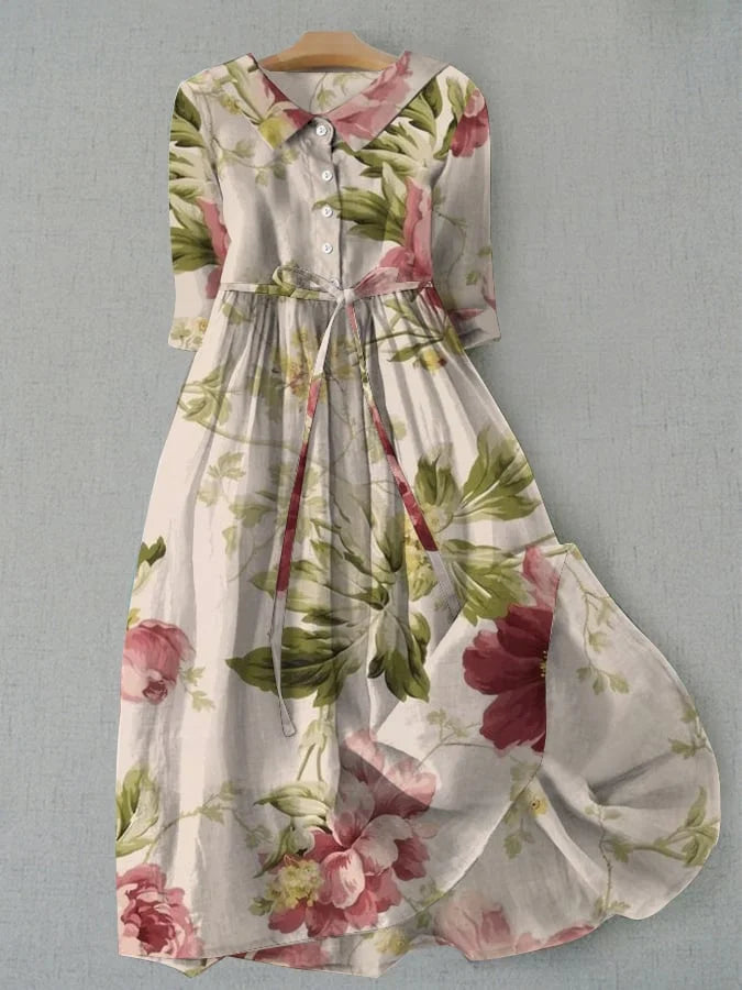 Women's Floral Lace-Up Cotton Dress