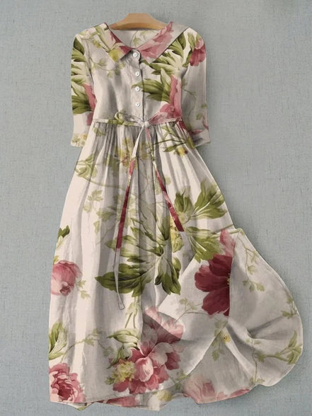 Women's Floral Lace-Up Cotton Dress