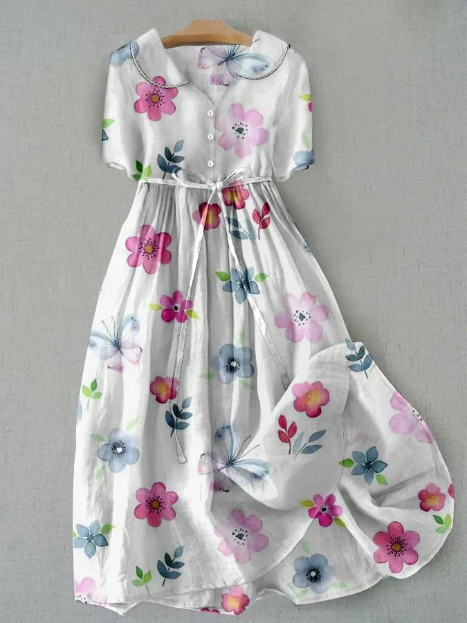 Women's Floral Cotton-Linen Dress