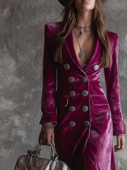Women's Solid Velvet Blazer Dress
