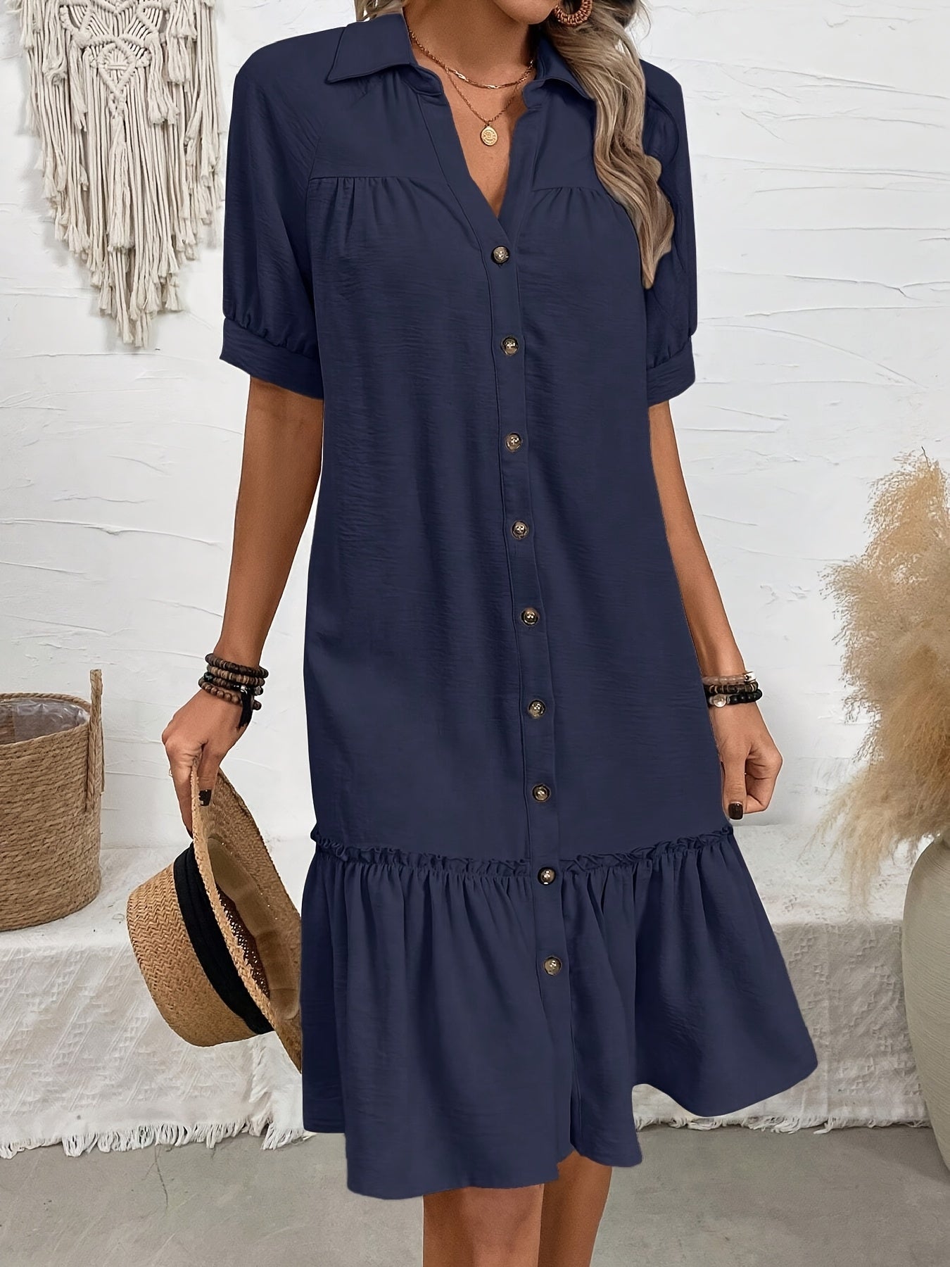 Women's Solid Cotton Midi Dress
