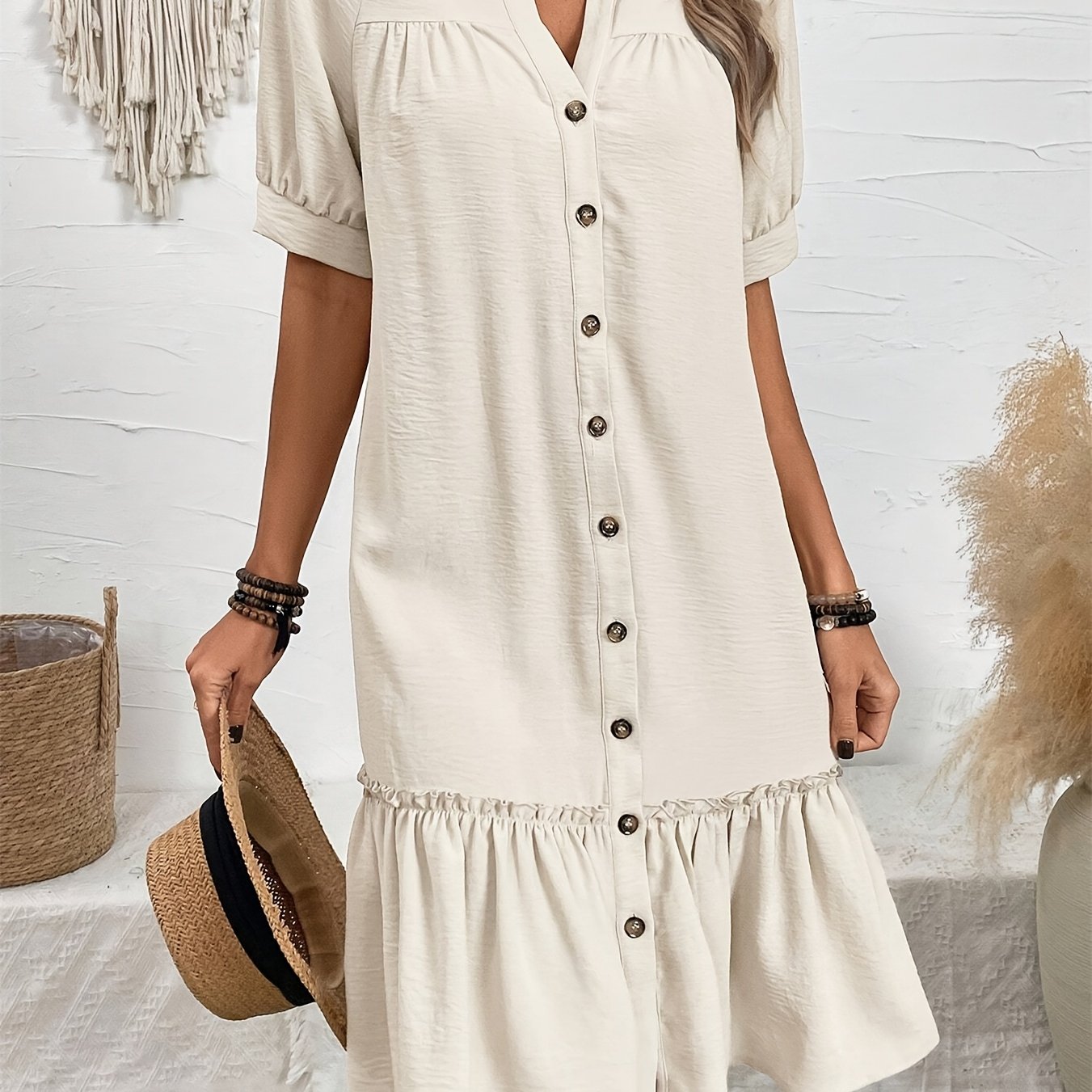 Women's Solid Cotton Midi Dress