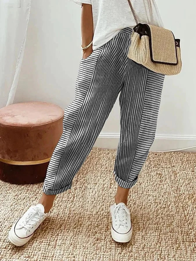 Women's Striped Cotton Trousers
