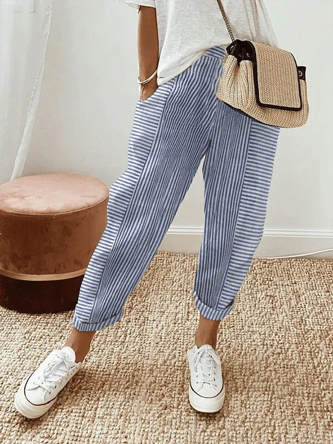Women's Striped Cotton Trousers