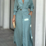 Women's Solid Cotton Shirt Dress